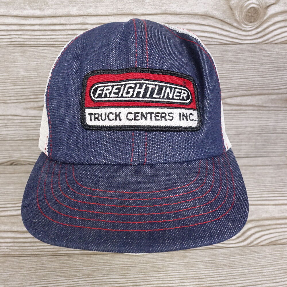 VINTAGE‎ FREIGHTLINER TRUCK CENTERS DENIM BLUE JEAN USA MADE TRUCKER HAT CAP